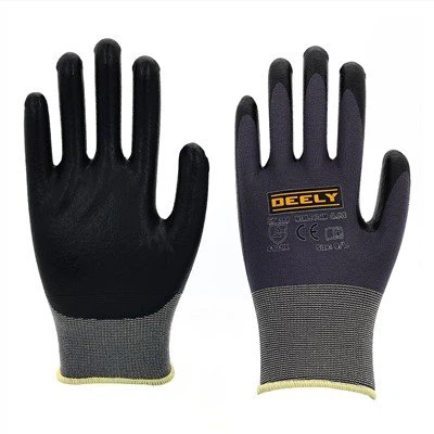 Kulrang neylon polyester spandeks bilan qoplangan nitril ko'pik bilan qoplangan qo'lqop