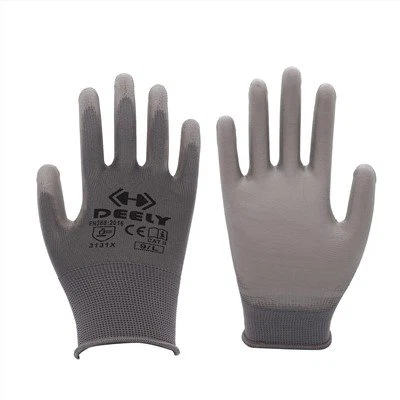Kulrang Polyester PU Palma bilan qoplangan qo'lqoplar